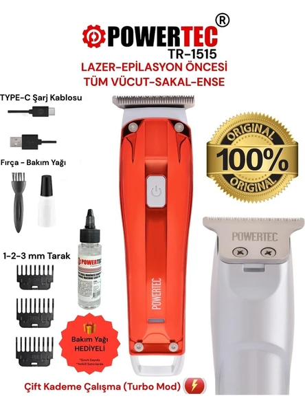 Powertec TR-1515 Lazer-Epilasyon Öncesi Tüm Vücut Tıraş Makinesi Sakal-Ense-Vücut ürün görseli 1