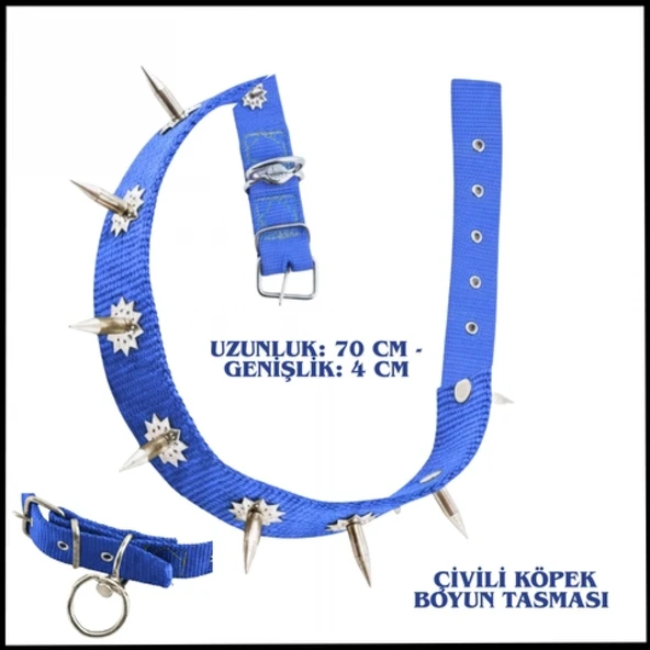 Uyguna-Yakala Köpek Boyun Tasması Mavi 4*70 cm Dokuma Çivili-MA.560 ürün görseli 1