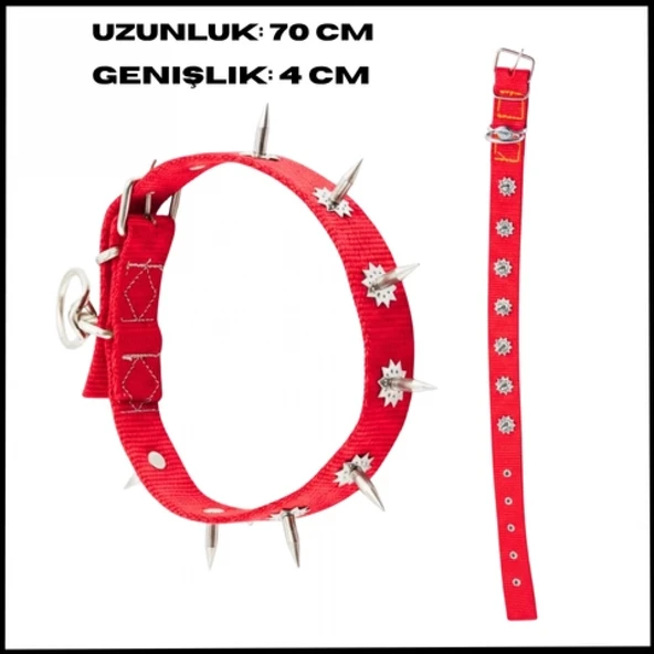 Uyguna-Yakala Kırmızı 4*70 cm Dokuma Çivili Köpek Boyun Tasması-SMA.559 ürün görseli 1