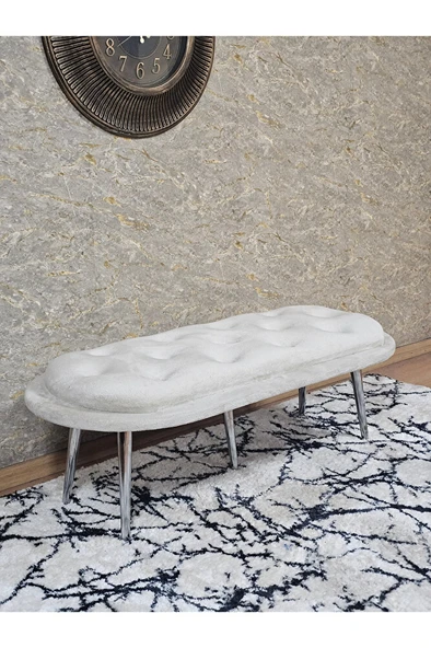 Ufo Oturak Bench - Krom Kaplama Sivriltme Ayak - Oturak - Bench - Puf - Yatak Ucu Pufu Krem Renk 100 x 50 Boyut/Ebat ürün görseli 1