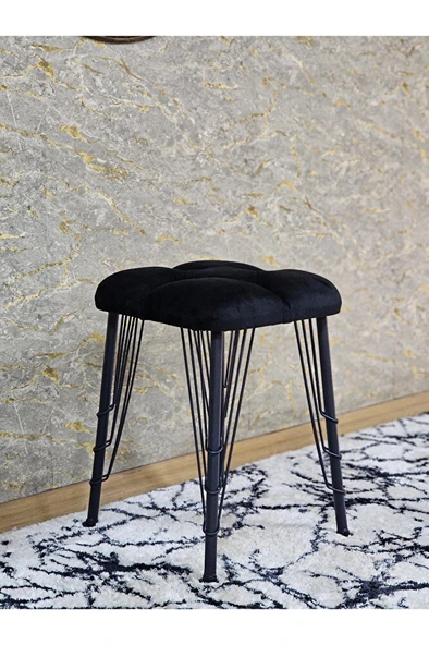 Kare Siyah Boyalı Telli Ayaklı Tabure - Oturak - Bar Taburesi - Ayaklı Tabure Siyah Renk 33 x 48 Boyut/Ebat ürün görseli 1