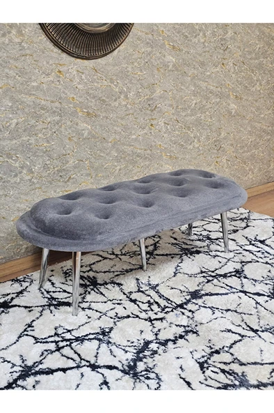 Ufo Oturak Bench - Krom Kaplama Sivriltme Ayak - Oturak - Bench - Puf - Yatak Ucu Pufu Gri Renk 100 x 50 Boyut/Ebat ürün görseli 1