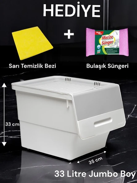 Technow Motek TCH-MT04 33 Litre Beyaz Gri Tekerlekli Tekli Organizer + Temizlik Seti ürün görseli 1