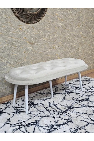Ufo Oturak Bench - Beyaz Boyalı Sivriltme Ayak - Oturak - Bench - Puf - Yatak Ucu Pufu Krem Renk 100 x 50 Boyut/Ebat ürün görseli 1