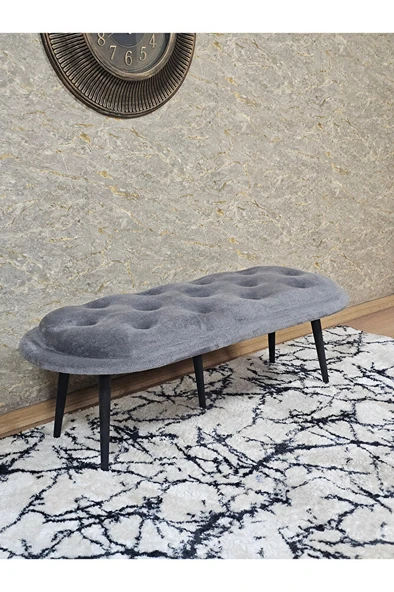 Ufo Oturak Bench - Siyah Boyalı Sivriltme Ayak - Oturak - Bench - Puf - Yatak Ucu Pufu Gri Renk 100 x 50 Boyut/Ebat ürün görseli 1