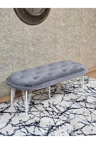 Ufo Oturak Bench - Beyaz Boyalı Telli Ayak - Oturak - Bench - Puf - Yatak Ucu Pufu Gri Renk 100 x 50 Boyut/Ebat ürün görseli 1
