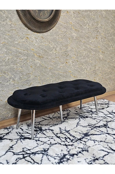 Ufo Oturak Bench - Krom Kaplama Sivriltme Ayak - Oturak - Bench - Puf - Yatak Ucu Pufu Siyah Renk 100 x 50 Boyut/Ebat ürün görseli 1