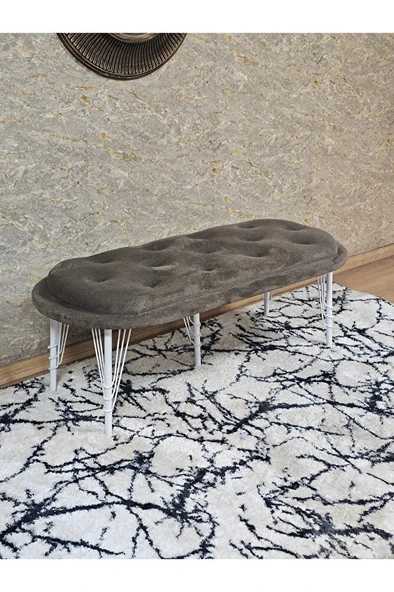 Ufo Oturak Bench - Beyaz Boyalı Telli Ayak - Oturak - Bench - Puf - Yatak Ucu Pufu Kahverengi Renk 100 x 50 Boyut/Ebat ürün görseli 1