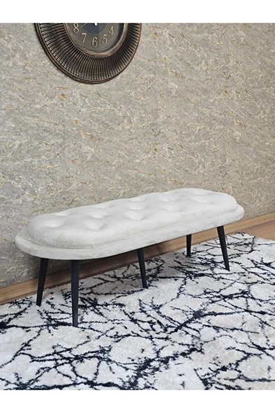 Ufo Oturak Bench - Siyah Boyalı Sivriltme Ayak - Oturak - Bench - Puf - Yatak Ucu Pufu Krem Renk 100 x 50 Boyut/Ebat ürün görseli 1