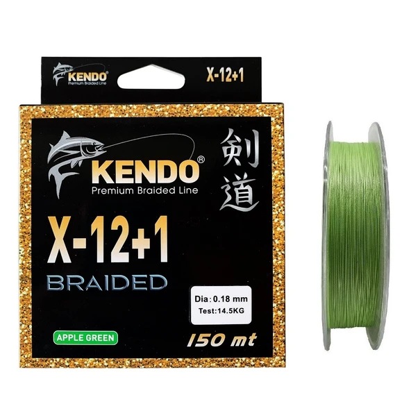 Kendo X-12+1 Braided 150mt 0.18mm Apple Green Örgü İp Misina ürün görseli 1