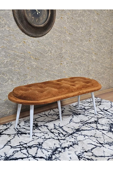 Ufo Oturak Bench - Beyaz Boyalı Sivriltme Ayak - Oturak - Bench - Puf - Yatak Ucu Pufu Turuncu Renk 100 x 50 Boyut/Ebat ürün görseli 1