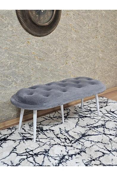 Ufo Oturak Bench - Beyaz Boyalı Sivriltme Ayak - Oturak - Bench - Puf - Yatak Ucu Pufu Gri Renk 100 x 50 Boyut/Ebat ürün görseli 1