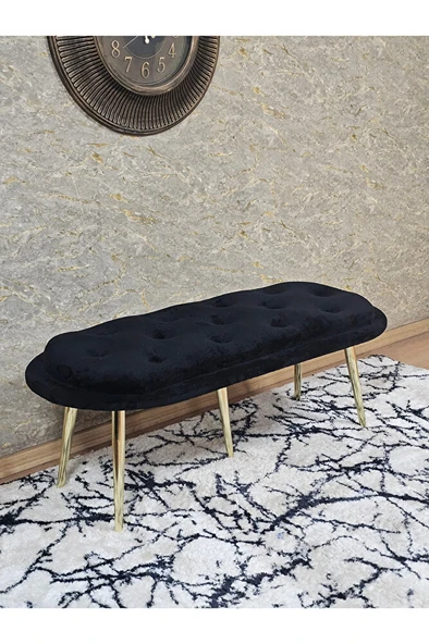 Ufo Oturak Bench - Gold Kaplama Sivriltme Ayak - Oturak - Bench - Puf - Yatak Ucu Pufu Siyah Renk 100 x 50 Boyut/Ebat ürün görseli 1