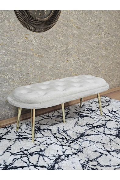 Ufo Oturak Bench - Gold Kaplama Sivriltme Ayak - Oturak - Bench - Puf - Yatak Ucu Pufu Krem Renk 100 x 50 Boyut/Ebat ürün görseli 1
