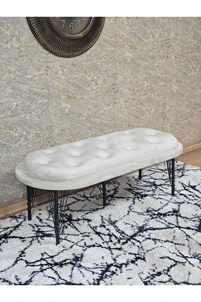 Ufo Oturak Bench - Siyah Boyalı Telli Ayak - Oturak - Bench - Puf - Yatak Ucu Pufu Krem Renk 100 x 50 Boyut/Ebat ürün görseli 1