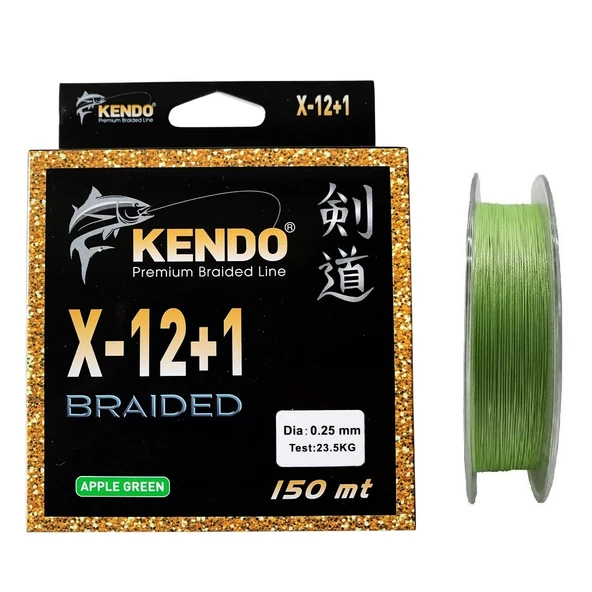 Kendo X-12+1 Braided 150mt 0.25mm Apple Green Örgü İp Misina ürün görseli 1