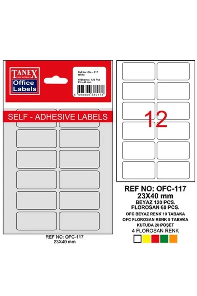 Ofis Etiketi Poşetli 23x40 Mm Beyaz Ofc-117 (10 LU PAKET) ürün görseli 1