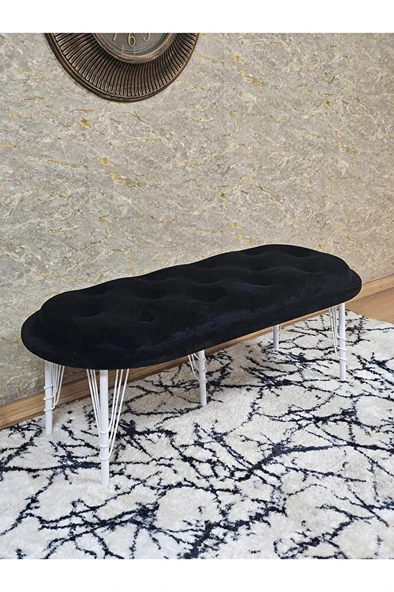 Ufo Oturak Bench - Beyaz Boyalı Telli Ayak - Oturak - Bench - Puf - Yatak Ucu Pufu Siyah Renk 100 x 50 Boyut/Ebat ürün görseli 1