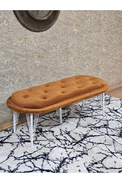Ufo Oturak Bench - Beyaz Boyalı Telli Ayak - Oturak - Bench - Puf - Yatak Ucu Pufu Turuncu Renk 100 x 50 Boyut/Ebat ürün görseli 1