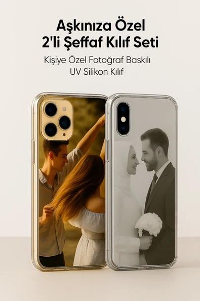 YD Shop Aşkınıza Özel Çift Kılıf Seti – Sevgiliye Hediyelik Şeffaf UV Baskı Telefon Kılıfı ürün görseli 1