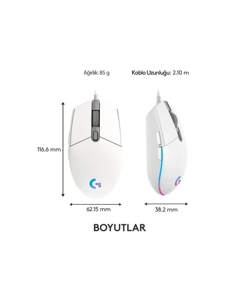 Logitech G102 910-005824 Beyaz Lightsync Optik Kablolu Oyuncu Mouse - Resim 3