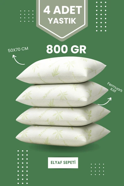 4 Adet Bamboo Kılıflı Yastık Seti Fermuarlı Yıkanabilir Antialerjik Elyaf Yastık 50x70cm 800 gr ürün görseli 1