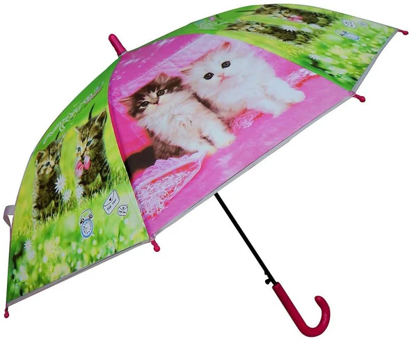 8 Telli Yarı Otomatik 84cm Çaplı Düdklü Kedi Desenli Çocuk Baston Şemsiye ürün görseli 1
