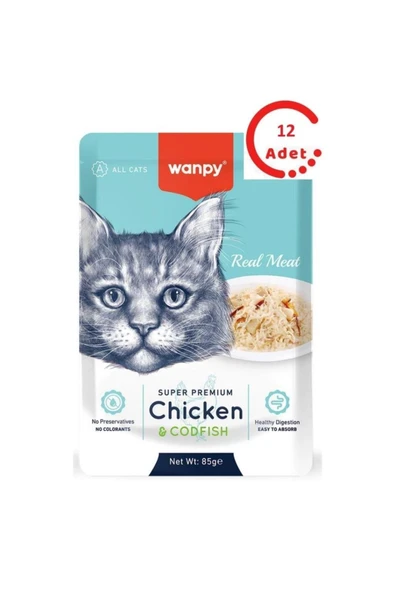 Wanpy Pouch Tavuklu Morina Balıklı Kedi Konservesi 85gr x 12 ADET ürün görseli 1