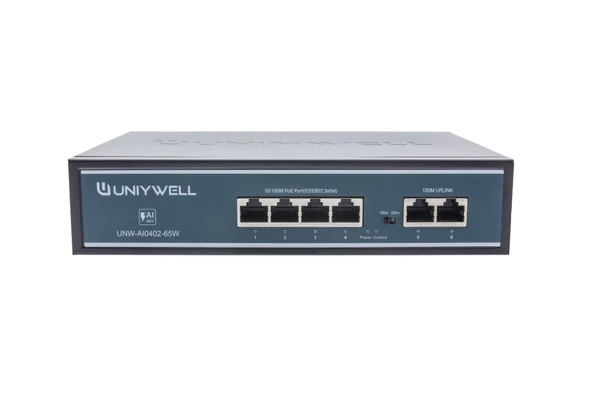 Uniywell 4 Port PoE Switch + 2 Uplink | 65W İç Güç Ünitesi | UNW-AI0402-65W ürün görseli 1