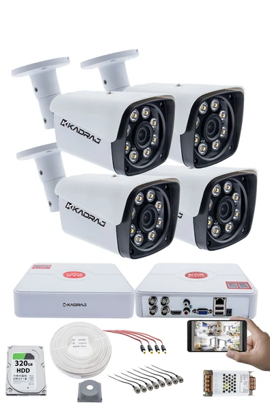 4 Kameralı Set Kadraj - 5MP Sony SecuLensli 1080p Full HD AHD Güvenlik Kamerası - Gece Görüşlü, 8 Ultra Warm Led, Colorvu Teknolojisi, Metal Aluminyum ürün görseli 1