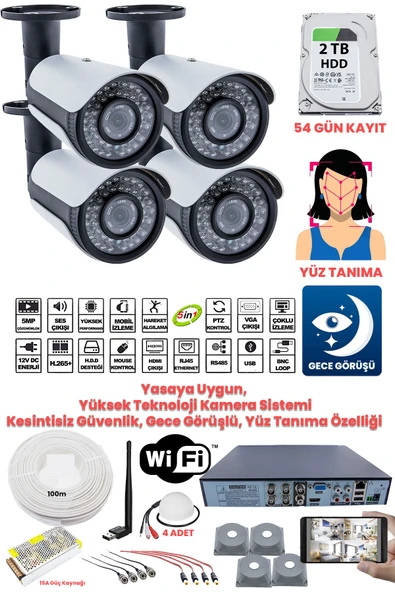 Kadraj Güvenlik Kamera Seti - 4 Kameralı - 5MP Sony SecuLens, Full HD, Gece Görüşü, Yasalara Uygun, 2TB Disk + Ses Alma ürün görseli 1