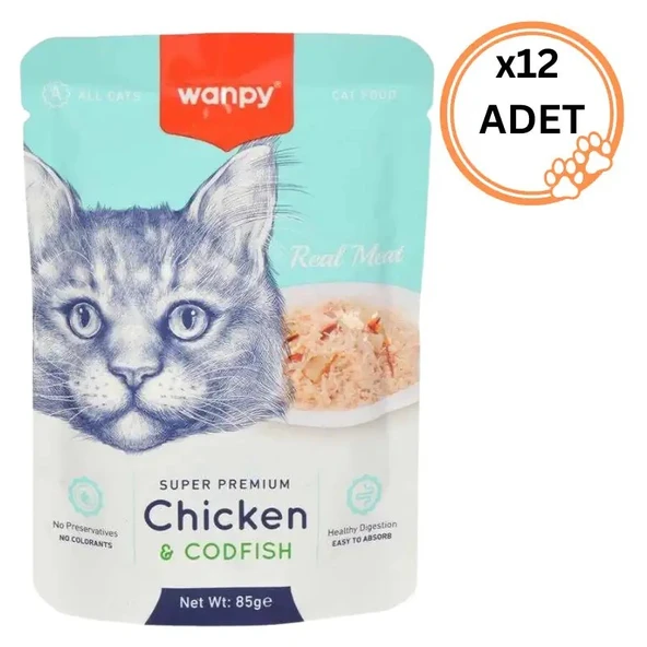 Wanpy Pouch Tavuklu ve Morina Balıklı Kedi Konservesi 85gr x 12 ADET ürün görseli 1