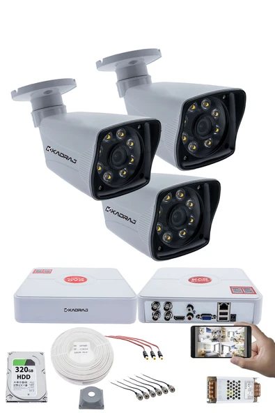 3 Kameralı Set 5MP Sony SecuLensli 1080p Full HD 8 Ultra Warm Led AHD Güvenlik Kamerası Seti - Gece Renkli, Colorvu Teknolojisi, Plastik Kasa ürün görseli 1