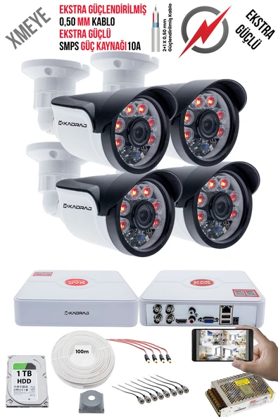4 Kameralı Güvenlik Kamera Seti - Ekstra Uzun Mesafeli Güçlü, 5MP Sony Lens, 70m Dayanıklı Kablolama, 6 Atom LED, 1TB  H.D.D ürün görseli 1