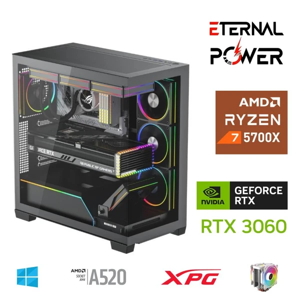 ETERNAL POWER RYZEN 7 5700X 32G DDR4 1TB M.2 RTX3060 A520 T650W ürün görseli 1