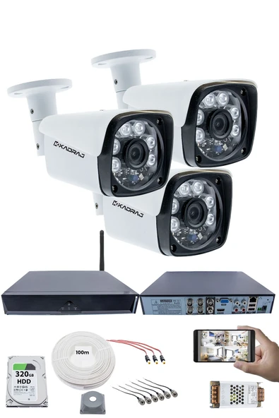 3 Kameralı Güvenlik Seti - 5MP Sony SecuLens, 1080P Full HD AHD, Gece Görüşlü, 6 Atom LED, 5MP DVR + WiFi Adaptörü, V1" ürün görseli 1