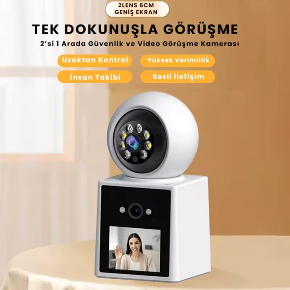 Çift Lensli 6MP,  Wi-Fi Panorama Bebek Kamerası - Video Görüşme, İç Mekan Mini Kamera, Renkli Gece Görüşü ürün görseli 1