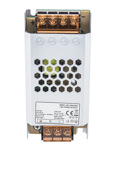 60W - 12V , 5A Güçlü LED Şerit Trafo - Geniş Gerilim Aralığı, IP20 Koruma Sınıfı ürün görseli 1