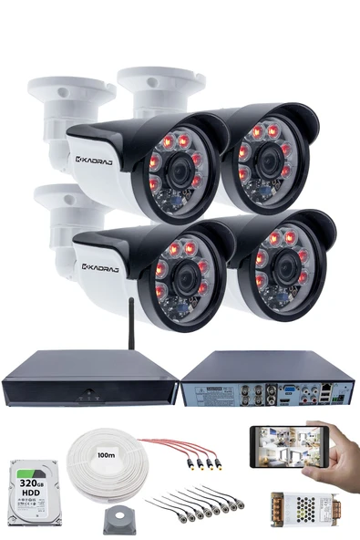 4 Kamera Seti - 5MP Full HD Güvenlik Kamerası, 1080p, 6 Atom LED Gece Görüşü, Su Geçirmez, Plastik Kasa, V1 ürün görseli 1