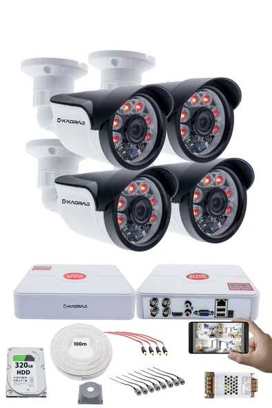 4 Kameralı Set 5MP Full HD Güvenlik Kamerası Seti - 1080p 6 Atom Led Gece Görüşlü Su Geçirmez Plastik Kasa Full HD Güvenlik Kamerası ürün görseli 1