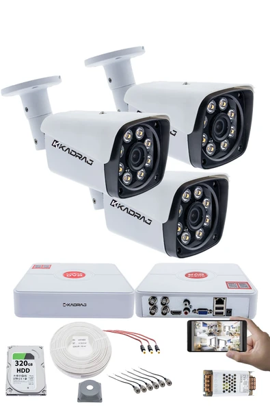 3 Kameralı Set - 5MP Sony SecuLensli 1080p Full HD AHD - Gece Renkli, 8 Ultra Warm Led, Colorvu Teknolojisi, Metal Aluminyum Kasa ürün görseli 1