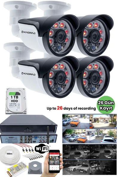 Güvenlik Kamera Sistemi - 4 Kameraları Güvenlik Seti + 1 TB Disk  + 5MP DVR + Gece Görüşlü + Kablosuz WIFI + Uzaktan Seyretme ürün görseli 1