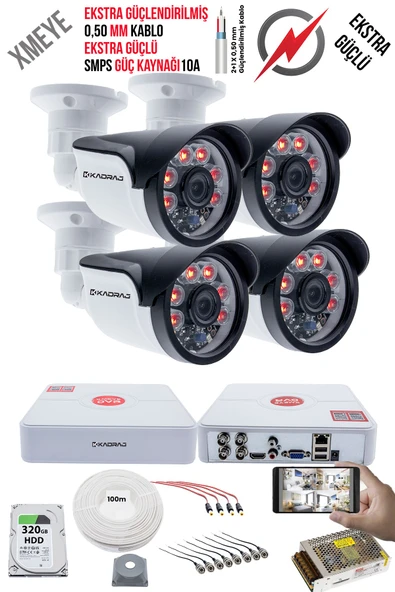4 Kameralı Güvenlik Kamera Seti - Ekstra Uzun Mesafeli Güçlü, 5MP Sony Lens, 70m Dayanıklı Kablolama, 6 Atom LED, 320GB  H.D.D ürün görseli 1