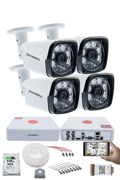 4 Kameralı Set Kadraj 5MP Sony SecuLensli 1080P Full HD AHD 6 ATOM LED Güvenlik Kamerası Seti - Metal Aluminyum Kasa, Su Geçirmez ürün görseli 1