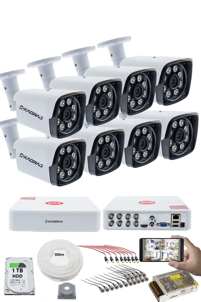 8'li Güvenlik Kamerası Seti - 5MP Sony SecuLensli 1080P Full HD AHD, 8 Ultra Warm LED, Gece Görüşlü, ColorVu Teknolojisi, Metal Kasa, Yüz Tanıma,V1 ürün görseli 1