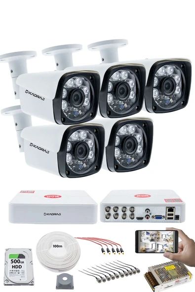 5'li Kamera Seti 5MP Sony SecuLensli 1080P Full HD, 6 Atom LED, AHD Güvenlik Kamerası Seti, Gece Görüşlü, V1 ürün görseli 1