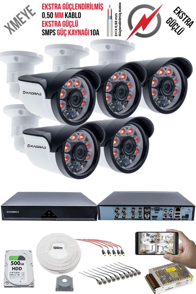 5 Kameralı Güvenlik Kamera Seti - Ekstra Uzun Mesafeli Güçlü, 5MP Sony Lens, 70m Dayanıklı Kablolama, 6 Atom LED, 500  H.D.D ürün görseli 1