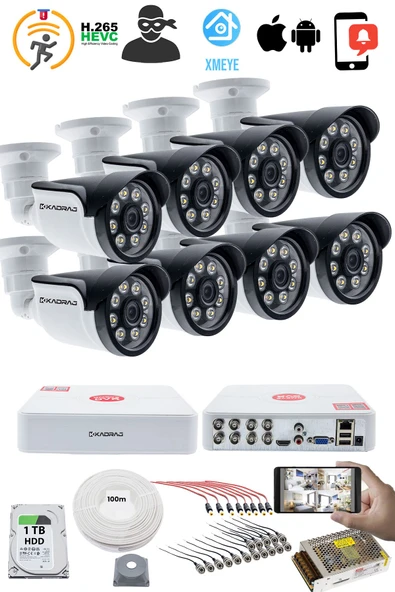8 KAMERALI GÜVENLİK KAMERASI SETİ - 5MP Sony SecuLensli 1080P AHD, 8 Warm LED, Colorvu Gece Renkli Görüş, V1 ürün görseli 1