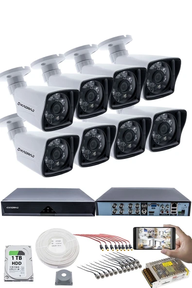 8 KAMERALI GÜVENLİK KAMERASI SETİ - 5MP Sony SecuLensli 1080P Full HD AHD, 6 Atom LED, Gece Görüşlü, IP66 Su Geçirmez, Plastik Kasa ürün görseli 1