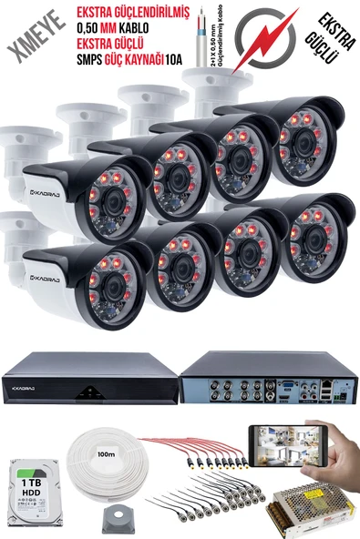 8 Kameralı Güvenlik Kamera Seti - Ekstra Uzun Mesafeli Güçlü, 5MP Sony Lens, 70m Dayanıklı Kablolama, 6 Atom LED, 1TB  H.D.D ürün görseli 1